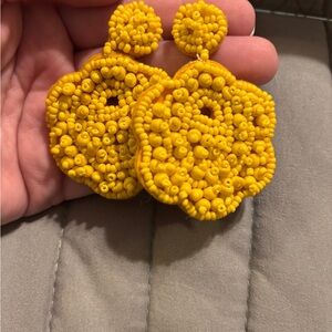 Yellow Beaded Statement Earrings